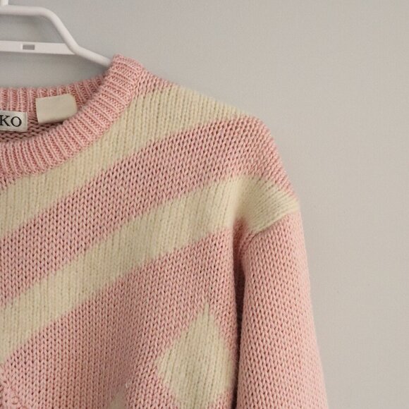Vntg Tamiko Women's L Pink Angora/Rabbit Hair Pullover Crew Knit Ribbed Sweater - Picture 5 of 11